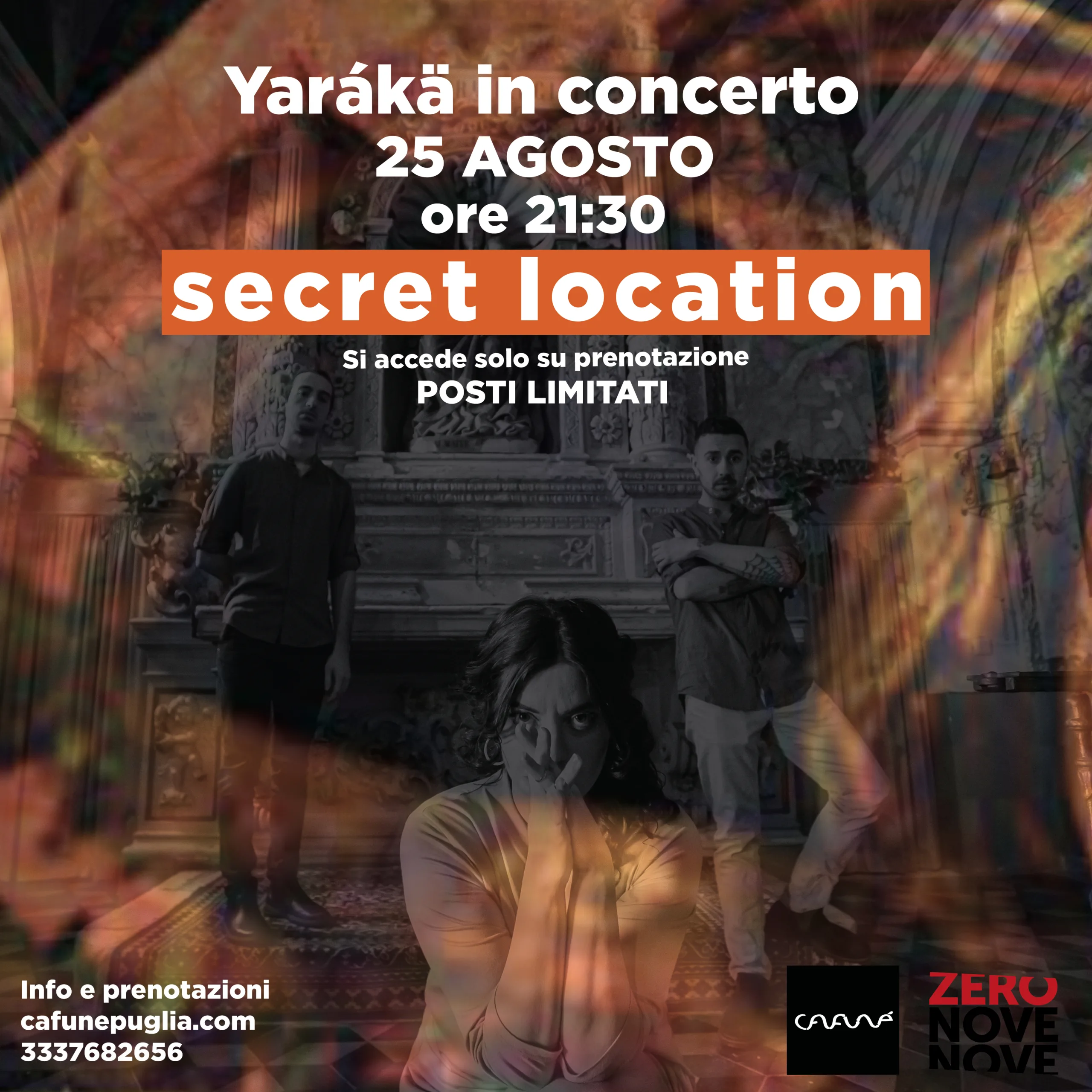 La venue, in Marina di Pulsano a ridosso di una scogliera mozzafiato, verrà svelata solo a coloro che acquisteranno il biglietto online. Ti consigliamo di portare con te un telo mare per godere appieno del momento che vivrai. secret location eventi puglia mare puglia cocnerti cafune puglia concerti puglia 2023